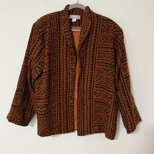 Vintage Sidney Daniel 100%Wool Tribal Print Open Front Blazer Jacket XL